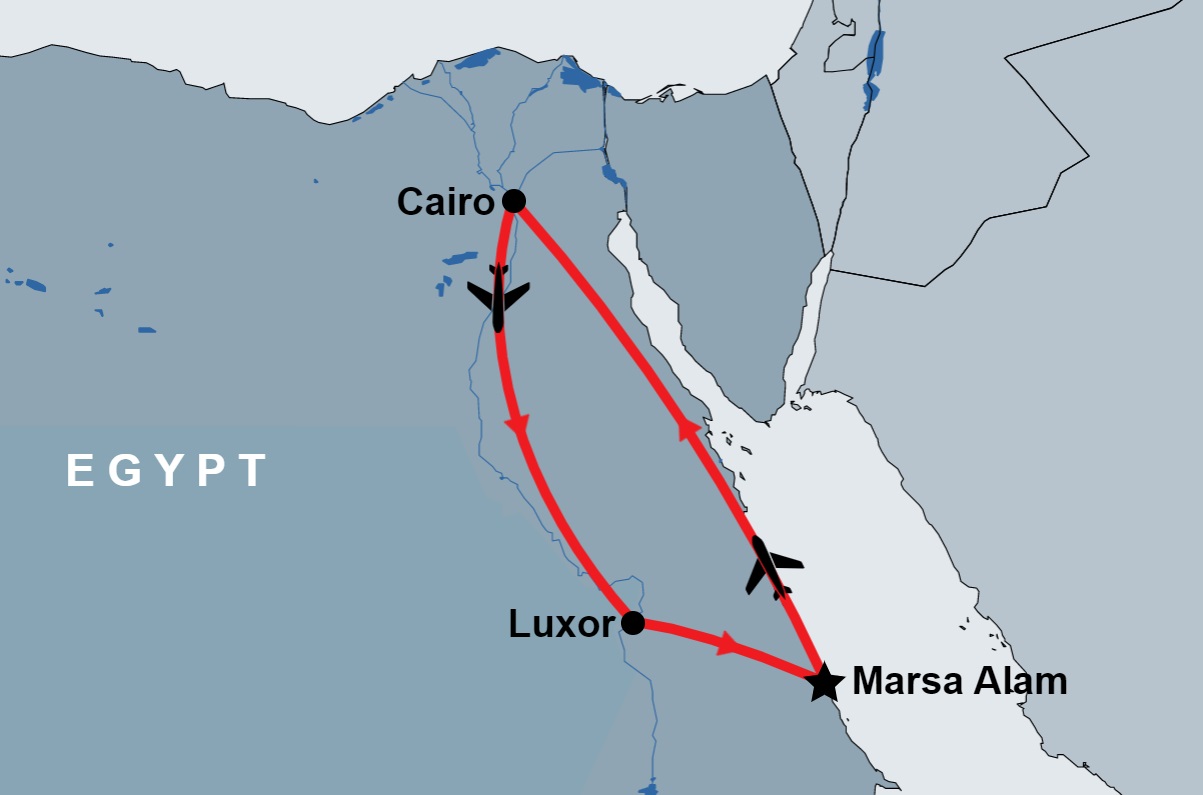 2 Day Cairo and Luxor from Marsa Alam by Flight map 2 Day Cairo and Luxor from Marsa Alam by Flight map